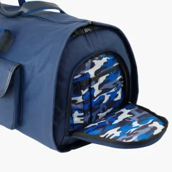 Borsone da viaggio blu linea new city, tasca laterale